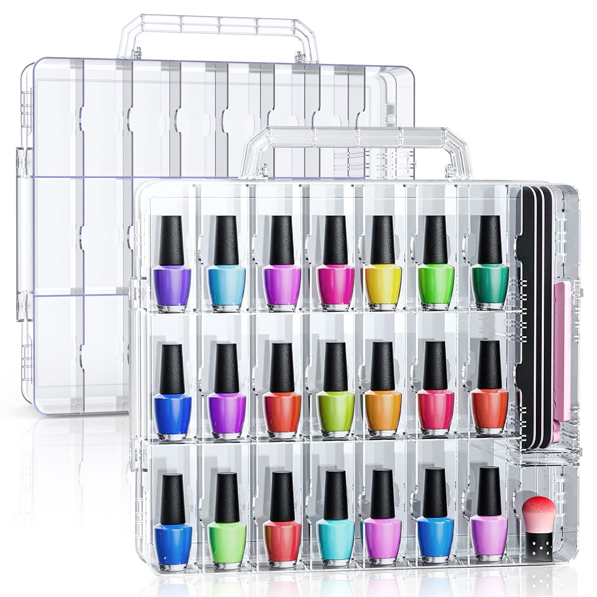 Beloving 2pcs Nail Polish Organizer, Portable 48 Bottles Clear Nail Polish Holder with Adjustable Divider, Gel Nail Polish Storage Double Side Nail Polish Organizer Case for Nail Tech