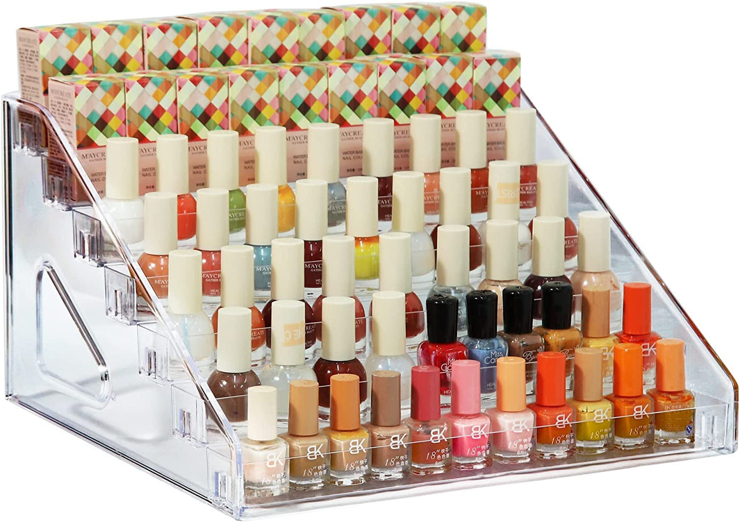 YIEZI Nail Polish Organizer 84 Bottles of 7 Layers Sunglass Organizer Acrylic Display Rack Eyeglasses Storage Essential Oils Holder Makeup Organizer No Tool Needed Assembly, Clear