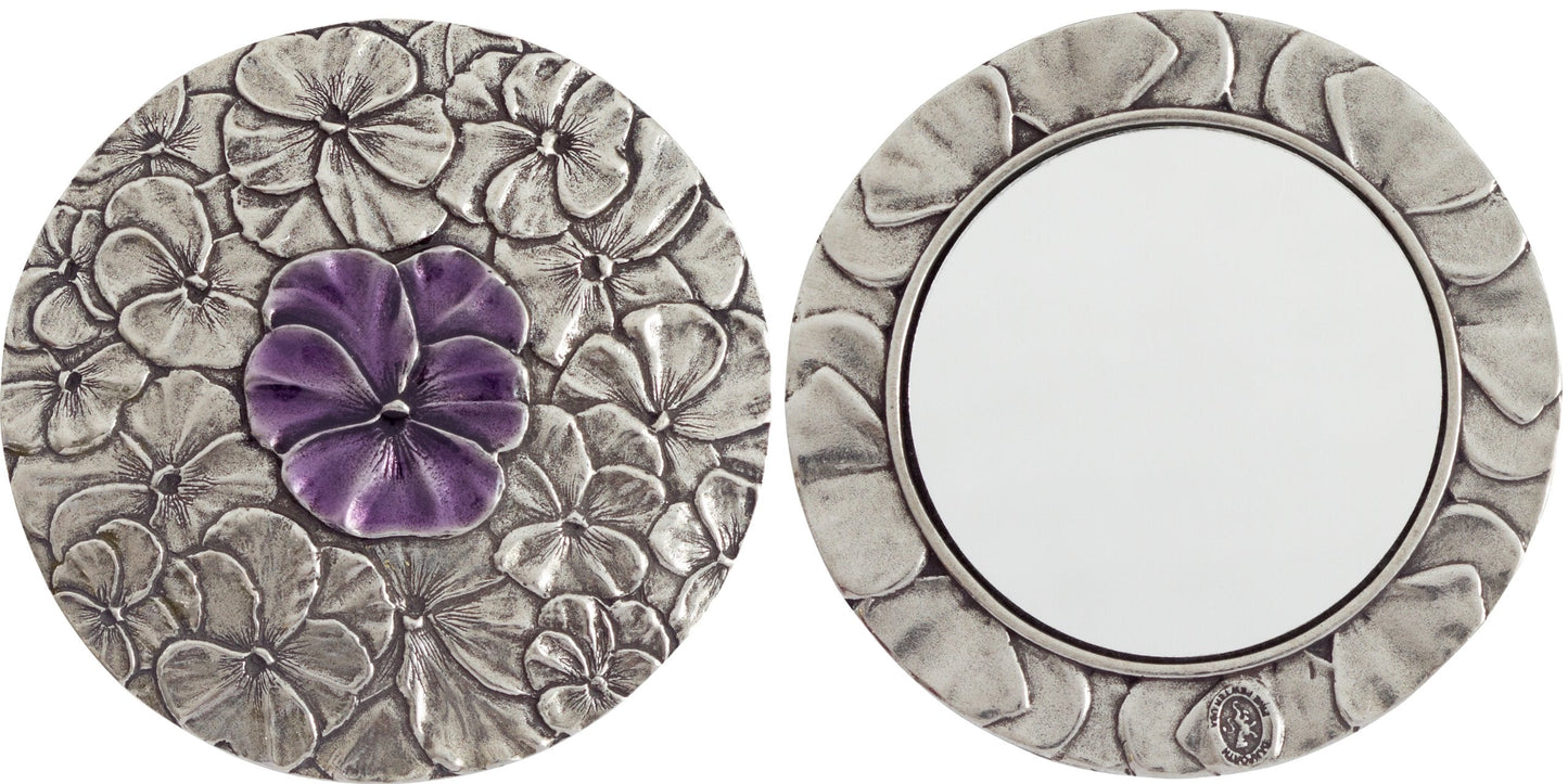 DANFORTH — Pewter Pansy Purse Mirror — Handmade Hand-Held Mirror For Women — Cute Mirror for Girls — Purple Flower Gift Accessories — Made In USA (3 inches)