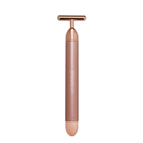 Skin Gym Electric T Shape Facial Massager for Wrinkles and Fine Lines - Vibrating Face Massager to Enhance Circulation, Improve Absorption and Sculpt Facial Contours - Anti-Aging Skin Care, Rose