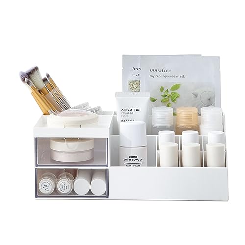 AfooBezos White Makeup Organizer Cute Makeup And Skincare Organizers And Storage Small Makeup Holder for Desk Cosmetics 9.45" x 4.73" x 3.54"