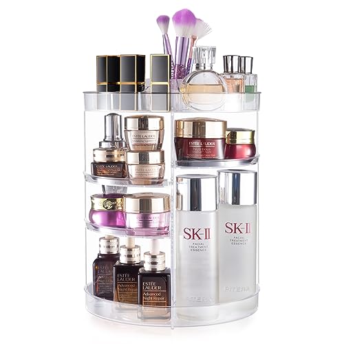 chfine 360 Rotating Makeup Organizer, Large Capacity Detachable Spinning Cosmetics Organizer with 4 Layers, Lazy Susan Makeup Organizer for Skin Care Products Makeup Sets (Crystal Clear)