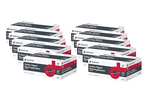 Dealmed 6" Cotton-Tipped Wood Applicators – 2,000 Sterile Cotton-Tipped Applicators, 200 Applicators Per Box, Ideal for Application of Medication, Cleaning Skin, Arts and Crafts and More