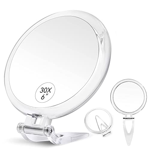 30X Magnifying Mirror, 30X/1X Two Sided Hand Mirror,Travel Mirror for Precise Makeup Applications,Tweezing, and Blackhead/Blemish Removal，6 Inch