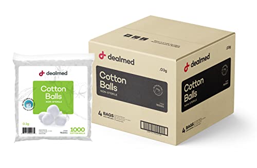 Dealmed Cotton Balls – 4000 Count Medium Cotton Balls, Non-Sterile Bag of Cotton Balls in Easy to Access Zip-Locked Bag, Great for Skin Prep, Wound Cleansing, and DIY Needs