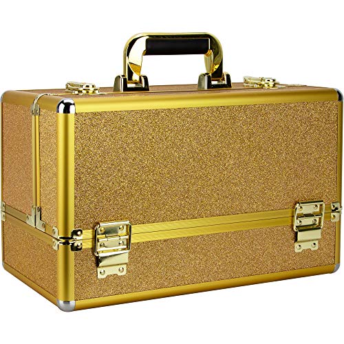 Ver Beauty Rucella Makeup Case Professional Nail Travel Organizer Box, Gold Krystal