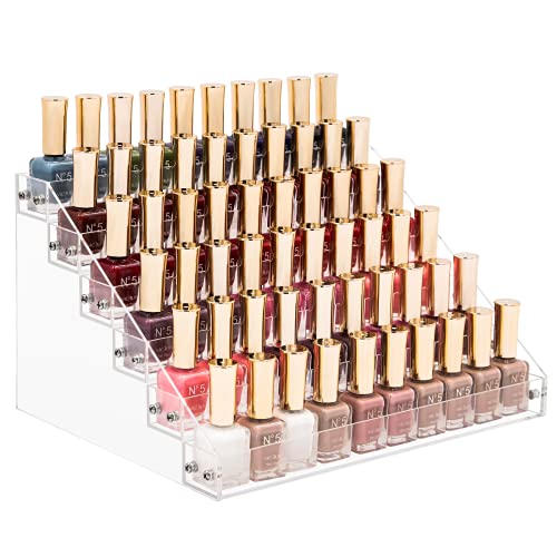 Benbilry 6 Tiers Acrylic Nail Polish Organizer 72 Bottles Essential Oil Stand Clear Nail Polish Holder Sunglasses Organizer Eyeglasses Display Makeup Organizer(6 Tiers)