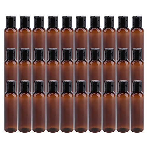 Bekith 30 Pack 4oz Plastic Squeeze Bottles with Disc Top Flip Cap, Empty Amber BPA-Free Refillable Containers For Shampoo, Lotions, Liquid Body Soap, Creams 