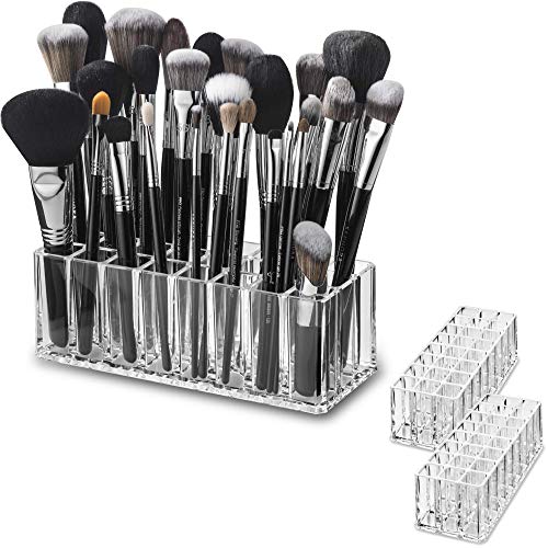 byAlegory (Set Of 2) Acrylic Makeup Brush Organizer 24 Space Storage w/Deep Slots For Cosmetic Beauty Brushes Refillable Container - Clear