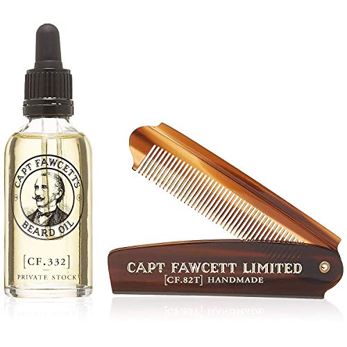 Captain Fawcett's Beard Oil (CF.332) & Folding Pocket Beard Comb (CF.82T) Gift Set - Made in England