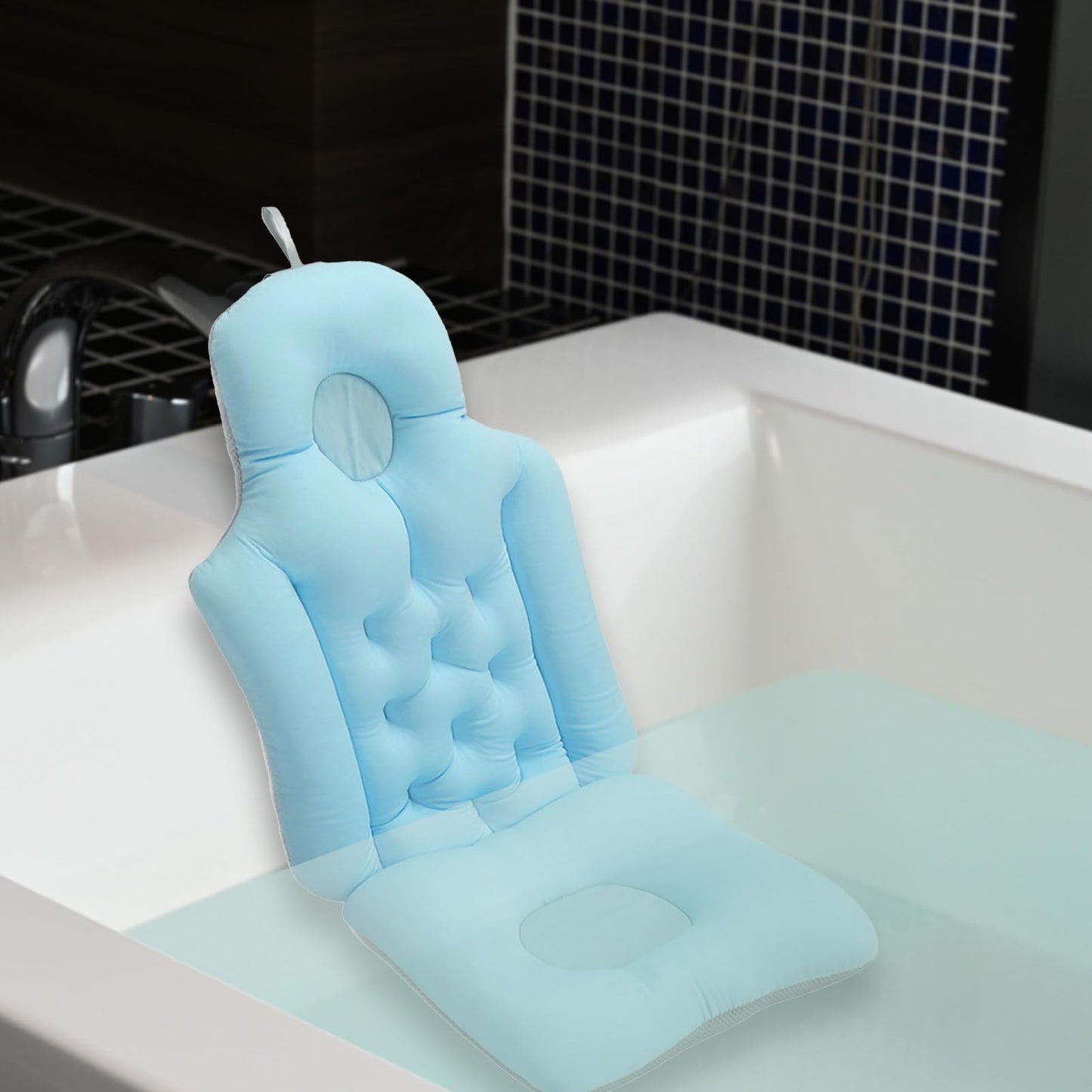 Bathtub Cushion, Bathing Bath Mat Soft Breathable Folding Headrest Back Support Bath Pillow Cushion Bathtub Support Bathtub Headrest Cushion Back Cushion for Spa Bathing(Blue)