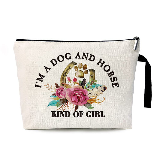 ZHANTUONE Cosmetic Bag for Women，Dog Lover Gifts，Horse Lover Gift，Dog horse girl，Horse Makeup Bags For Women ，Equestrian Gifts，I'm a Dog and Horse Kind of Girl Cosmetic Bag
