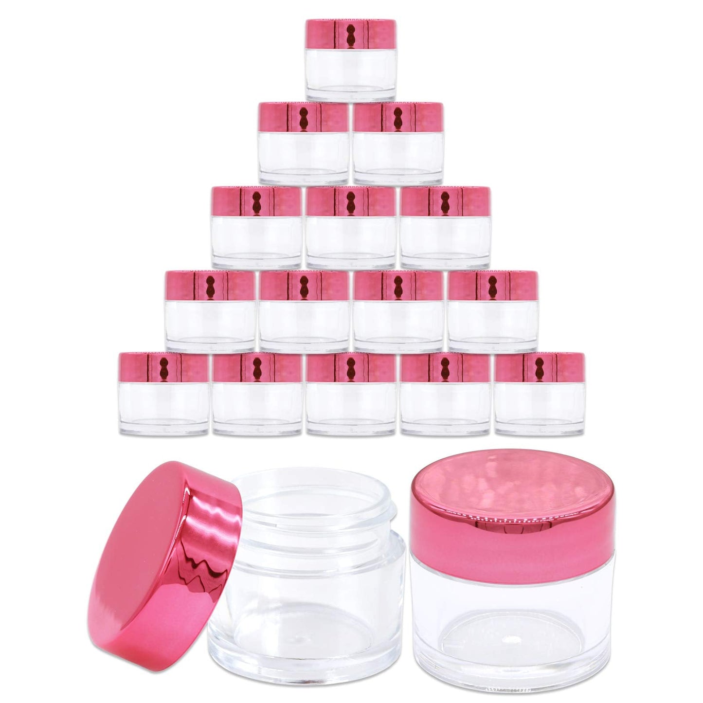 Beauticom 7g/7ml (0.23 Fl Oz) Thick Double Wall Leak-Proof Round Clear Plastic Jars with Flat Top Lids for Creams, Lotions, Make Up, Powders, Glitters (Color: Rose Gold, Quantity: 24 Pieces)