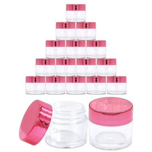Beauticom 7g/7ml (0.23 Fl Oz) Thick Double Wall Leak-Proof Round Clear Plastic Jars with Flat Top Lids for Creams, Lotions, Make Up, Powders, Glitters (Color: Rose Gold, Quantity: 24 Pieces)