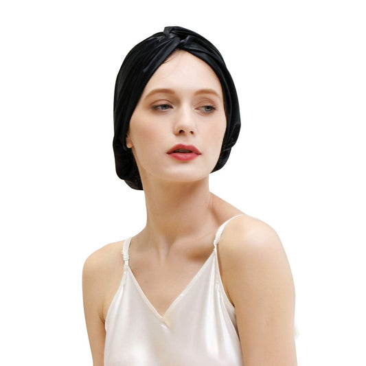 ZIMASILK 22 Momme 100% Mulberry Silk Bonnet for Sleeping & Women Hair Care, Highest Grade 6A Silk hair wrap for sleeping with Premium Elastic Stay On Head (1Pc, Black)