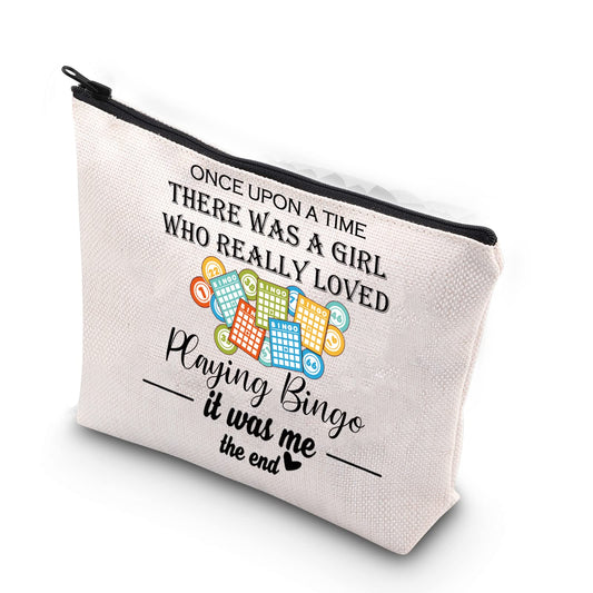 TSOTMO Bingo player Gifts There Was A Girl Who Really Loved Playing Bingo Zipper Pouch Makeup Bag for Bingo Lover (Upon time Bingo)