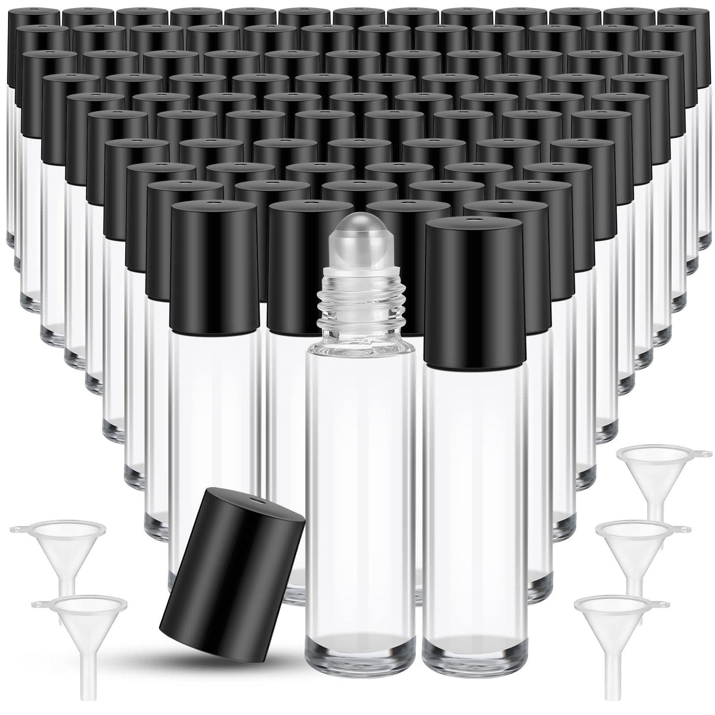 Sumind 150 Pcs Essential Oil Roller Bottles 10 ml Glass Roller Bottles with Stainless Steel Roller Balls Empty Bottles Leak Proof Roll on Bottles with 5 Funnel for Travel Perfume Essential Oil (Clear)