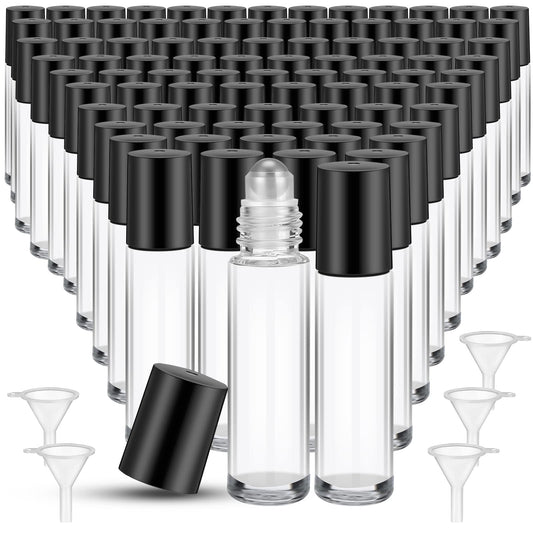 Sumind 150 Pcs Essential Oil Roller Bottles 10 ml Glass Roller Bottles with Stainless Steel Roller Balls Empty Bottles Leak Proof Roll on Bottles with 5 Funnel for Travel Perfume Essential Oil (Clear)
