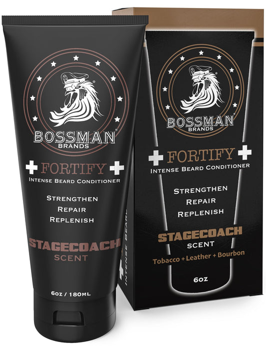 Bossman Fortify Intense Conditioner - Moisturize Replenish and Protect your beard - Thicker Formula - Natural Ingredients - Made in USA (Stagecoach Scent)