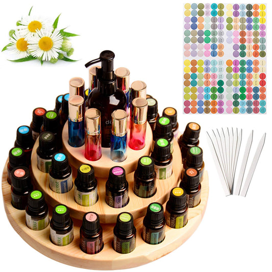 VolksRose Essential Oil Box, Wooden Storage Holds Organizer 39 Slots 3 Layers Essential Oil Container, Aromatherapy Natural Wood Round Rotating Display Rack