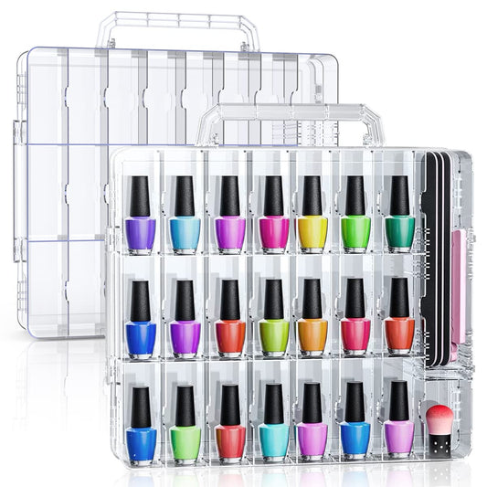 Beloving 2pcs Nail Polish Organizer, Portable 48 Bottles Clear Nail Polish Holder with Adjustable Divider, Gel Nail Polish Storage Double Side Nail Polish Organizer Case for Nail Tech