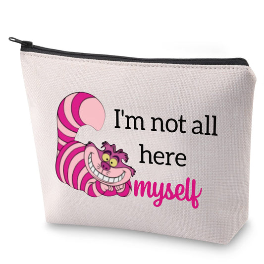 BLUPARK Cat Makeup Bag Alice Fairy Tale Fans Gift I'm Not All Here Myself Cosmetic Bag for Women Girls