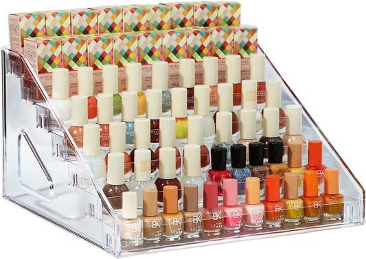 YIEZI Nail Polish Organizer 84 Bottles of 7 Layers Sunglass Organizer Acrylic Display Rack Eyeglasses Storage Essential Oils Holder Makeup Organizer No Tool Needed Assembly, Clear