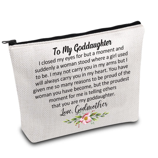 BDPWSS Goddaughter Makeup Bag Goddaughter Gift From Godmother Goddaughter Baptism Gift i Closed My Eyes For a Moment Goddaughter Graduation Cosmetic Bag (closed eye goddaughter)