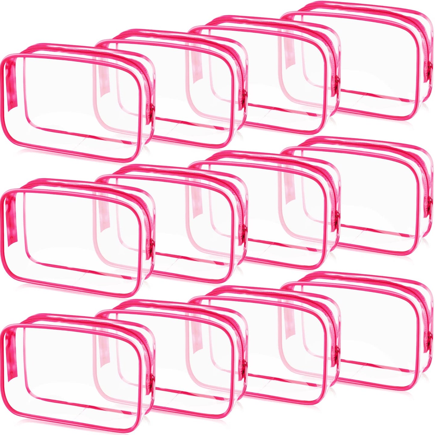 Weewooday 12 Pieces Clear Cosmetics Bag PVC Zippered Clear Toiletry Carry Pouch Portable Cosmetic Makeup Bag Waterproof Makeup Bag Vinyl Plastic Organizer Case for Vacation Bathroom (Rose Red, Large)