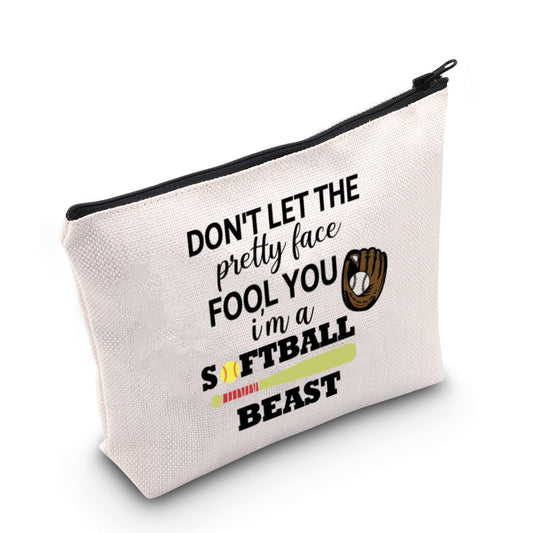 TSOTMO Softball Gift Softball Zipper Makeup Pouch For Softball Lovers Softball Player Coach Gift Softball Team Bag (SOFTBALL BEAST)