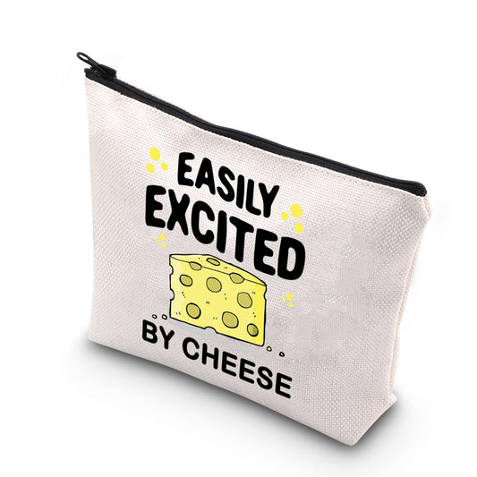 Cheese Lover Gift Easily Excited By Cheese Cute Cheese Themed Zipper Pouch Makeup Bag (EXCITED BY CHEESE)
