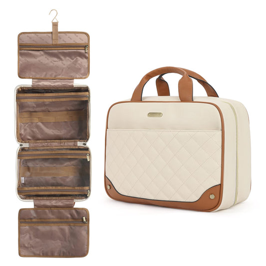 CLUCI Toiletry bags for traveling women, Leather Water-resistant Large Makeup Cosmetic Bag Travel Organizer for Accessories with Hanging Hook, Full Sized Container, Toiletries