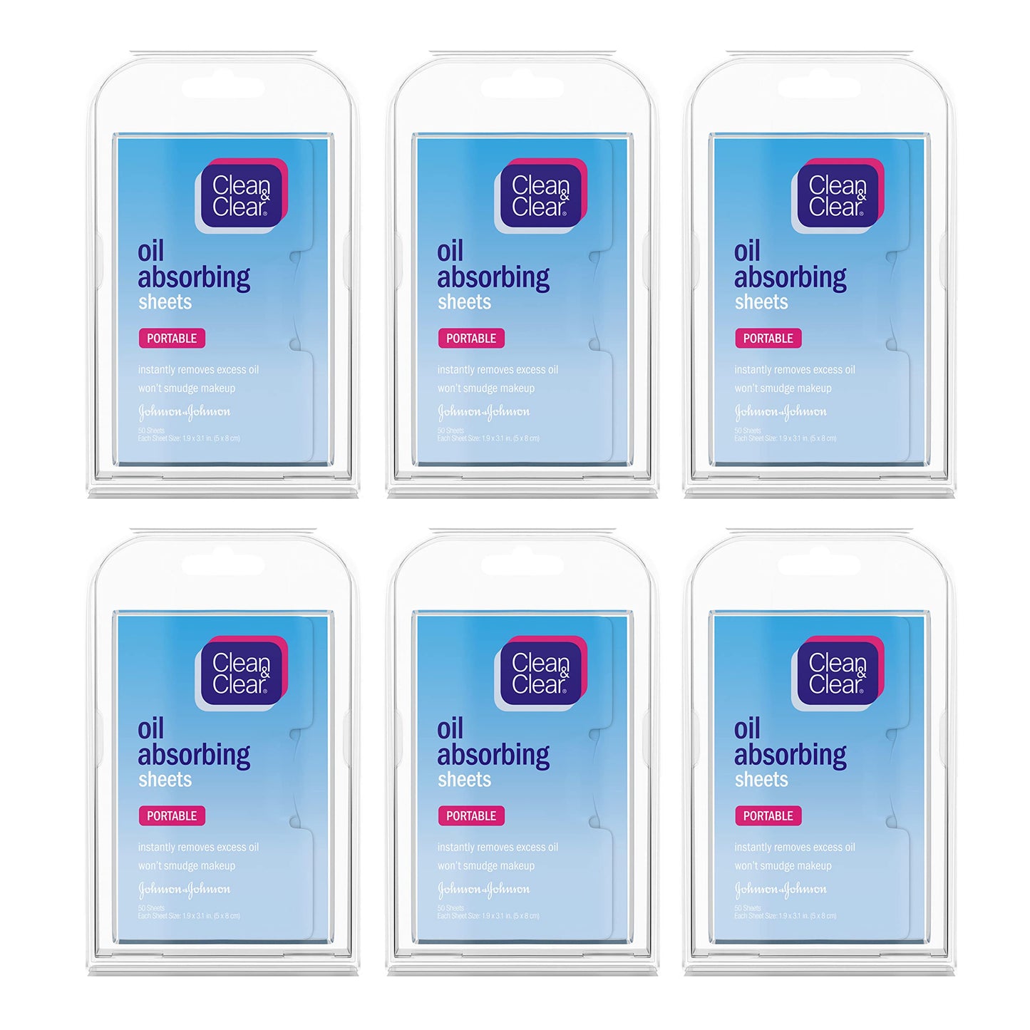 Clean & Clear Oil Absorbing Facial Sheets, Portable Blotting Papers for Face & Nose, Blotting Sheets for Oily Skin to Instantly Remove Excess Oil & Shine, Absorbing Blotting Papers, 50 ct (Pack of 6)
