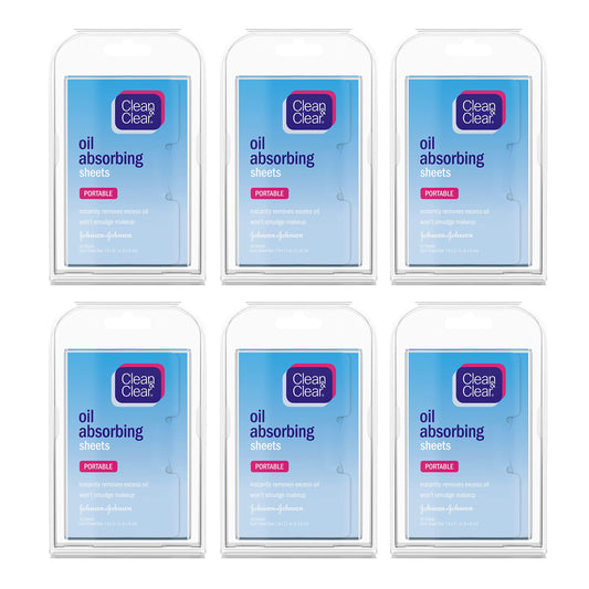 Clean & Clear Oil Absorbing Facial Sheets, Portable Blotting Papers for Face & Nose, Blotting Sheets for Oily Skin to Instantly Remove Excess Oil & Shine, Absorbing Blotting Papers, 50 ct (Pack of 6)