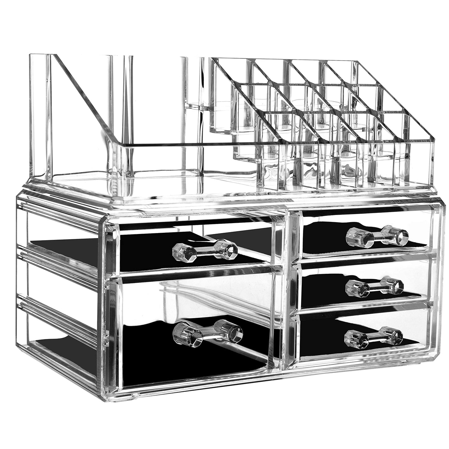 Cq acrylic Makeup Organizer Skin Care Large Clear Cosmetic Display Cases Stackable Storage Box With 5 Drawers For Vanity,Set of 2