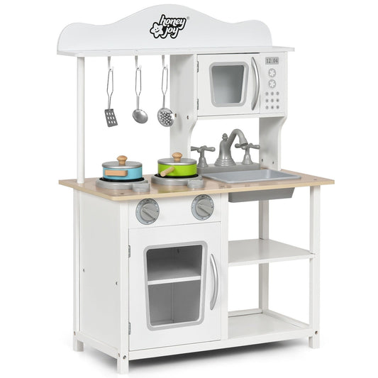 Wooden Play Kitchen Set for Kids with Accessories and Sink